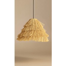 Bohem Sanatım El Yapımı Konik Saçaklı Rafya Hasır Bohem Rustik Avize Kafe, Balkon, Salon Sarkıt Avize (40CM)
