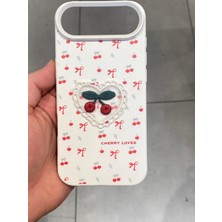 Iphone 17 Air Uyumlu Nakış Işlemeli Kiraz Desenli Kılıf Kiraz Figürlü Örgü Telefon Kılıfı