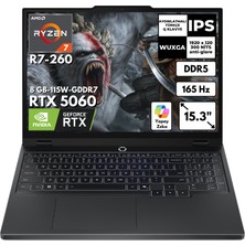Lenovo Legion 5 15AHP10 Ryzen 7 260 32-Gbddr5 4 Tbssd RTX5060(8GB-115W-GDDR7) 15.3" Wuxga 165Hz Freedos Taşınabilir Bilgisayar 83M00070TRAT30
