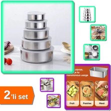 Hereveoyuncak 5 Parça Paslanmaz Çelik Yemek Saklama Kabı + 1 Adet Paslanmaz Çelik Saklama Kabı - 2li Set Z1V1U2