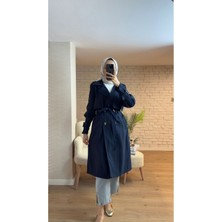 Miraydin Butik Kadın Ceket Yaka Kol Detaylı Trençkot Lacivert