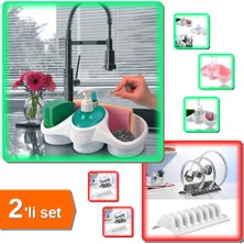 Hereveoyuncak Beyaz 2 Adet 8 Bölmeli Tencere Kapak Rafı + Sünger Hazneli Sıvı Sabunluk Deterjanlık - 2li Set Z8Q6T