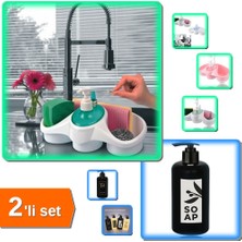 Hereveoyuncak Sünger Hazneli Sıvı Sabunluk Deterjanlık + Sıvı Sabunluk Yuvarlak Pompalı 500 ml Siyah - 2li Set G2R