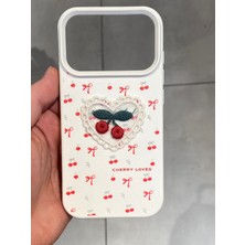 Iphone 17 Pro Uyumlu Nakış Işlemeli Kiraz Desenli Kılıf Kiraz Figürlü Örgü Telefon Kılıfı