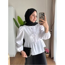 Miraydin Butik Kadın Balon Kol Etek Üstü Gömlek M1111 - Beyaz