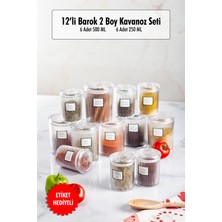 FRY 12'li Barok Yuvarlak 2 Boy Kavanoz Seti & Saklama Kabı & Erzak Kabı 6*500 ML,6*250 Ml)