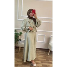 Miraydin Butik Kadın Büzgülü Gömlekli Etekli Takım M41355 - Küf Yeşili