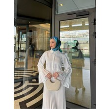 Miraydin Butik Piliseli Etek Üstü Gömlek M8967 - Ekru