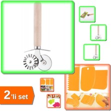 Hereveoyuncak Pizza Kesici ve Hamur Ruleti + Hamur Şekillendirici Kesici Kazıyıcı 3 Parça - 2li Set J4F2E0