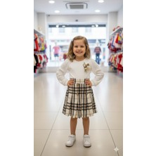 Misimisi Çiçek Detaylı Ekose Etekli Kız Çocuk Takım