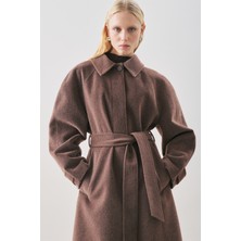 Manuka Premıum Kaşe Uzun Kaban Kahverengi