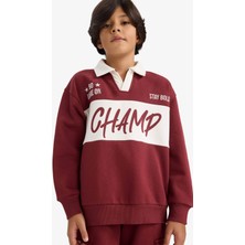 DeFacto Oversize Geniş Kalıp Polo Yaka Baskılı İçi Yumuşak Tüylü Sweatshirt Erkek Çocuk G4384A825WN