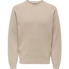 Only & Sons O Yaka Normal Düz Ekru Erkek Kazak Onspın Reg 12 Crew Knıt