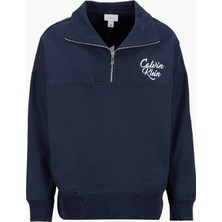 Calvin Klein Jeans Fermuarlı Yaka Lacivert Erkek Sweatshırt LV04RD205GCEF Premıum Fleece Logo F