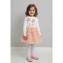 Miniğimin Cicileri Çift Çiçek Detaylı Kız Çocuk Gül Işleme takım - Somon