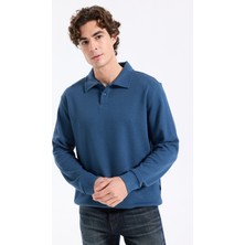 Lee Cooper Gale Erkek Polo Yaka Sweatshirt Mavi