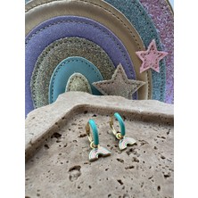 Tep's Jewellery Çocuk Gümüş Mavi Mineli Sallantılı Gökkuşağı Küpe