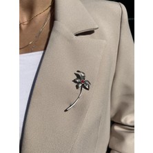Tep's Jewellery El Işi Tasarım Gümüş Mercan Detaylı Çiçek Broş