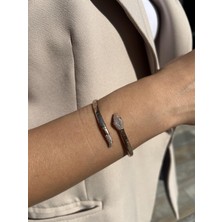 Tep's Jewellery Gümüş Taş Detaylı Rose Renkli Yılan Kelepçe