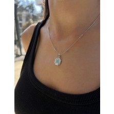 Tep's Jewellery Sedefli Gümüş Firuze Taşlı Altıgen Kolye Ucu