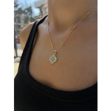 Tep's Jewellery Sedefli Gümüş Firuze Taş Detaylı Yonca Kolye Ucu