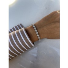 Tep's Jewellery Yanları Taşlı Baget Gümüş Suyolu Bileklik