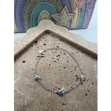 Tep's Jewellery Çocuk Gümüş Mineli Renkli Kalp Bileklik