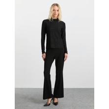 Selen Balıkçı Yaka Baskılı Siyah Kadın Bluz 25KSL8210