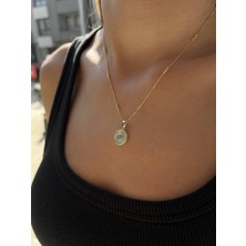 Tep's Jewellery Sedefli Gümüş Firuze Taşlı Yuvarlak Kolye Ucu