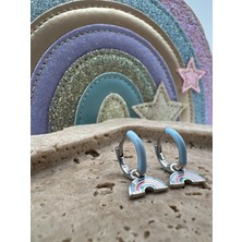 Tep's Jewellery Çocuk Gümüş Mavi Mineli Sallantılı Gökkuşağı Küpe