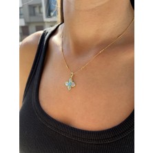 Tep's Jewellery Sedefli Gümüş Firuze Taşlı Çiçek Kolye Ucu