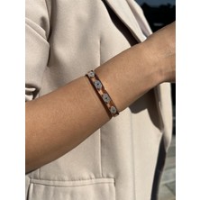 Tep's Jewellery Gümüş Göz Detaylı Rose Renkli Kelepçe