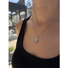 Tep's Jewellery Sedefli Gümüş Firuze Taşlı Oval Kolye Ucu
