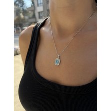 Tep's Jewellery Sedefli Gümüş Firuze Taşlı Uzun Altıgen Kolye Ucu