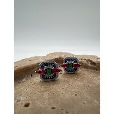 Tep's Jewellery Renkli Baget Taşlı Gümüş Kare Küpe