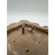 Tep's Jewellery Küçük Renkli Baget Taşlı Gümüş Halka Küpe
