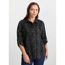 Selen Polo Yaka Leopar Desenli Gri Kadın Bluz 25KSL8225