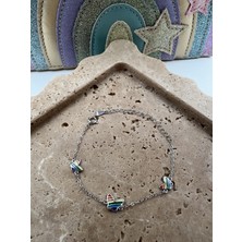 Tep's Jewellery Çocuk Gümüş Mineli Renkli Kelebek Bileklik