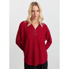 Selen V Yaka Düz Kırmızı Kadın Bluz 25KSL8219