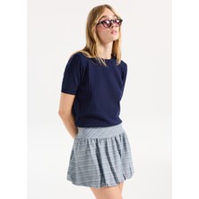 People By Fabrika Bisiklet Yaka Basic Saç Örgü Desenli Lacivert Kazak Kadın PBF5WL-KZK9545