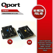 Khi-Zai Qport Q-Hex2 HDMI Extender Cat6 60M 2 Li Paket (Adaptör Dahil)