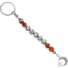 Tesbihname Kararmaz Metal Isme Özel Yazılı Kırmızı Siyah Akik Doğaltaş Çelik Kombinli Anahtarlık