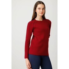 Desen Triko Kadın Sıfır Yaka Boncuklu Yün Kazak V.çürüğü