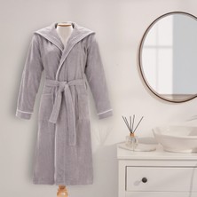 Layvera Bornoz | %100 Pamuk-Kapüşonlu-Biyeli-Cepli-Gri-Unisex