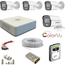 Hikvision Hıkvısıon Colorvu 4lü 2mp Set Gece Renkli Sesli Görüntü 500GB HDD