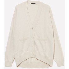 Sisley   Pamuk ve Yün Karışımlı Önü Düğmeli Cepli Düşük Kol Hırka