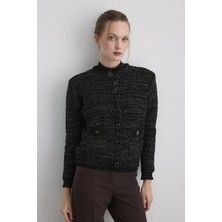 Gusto Simli Triko Şönil Hırka - Siyah