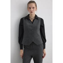 Gusto Simli Çizgili Örme Yelek - Gri