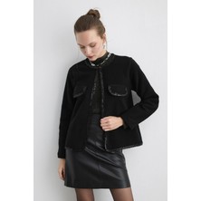 Gusto Boncuk Işlemeli Yün Ceket - Siyah