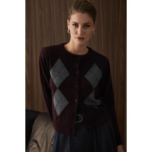 Gusto Baklava Desenli Triko Yün Hırka - Mürdüm